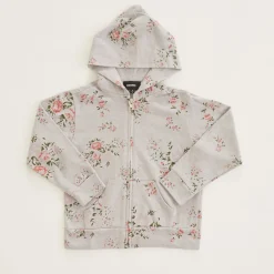 MONROW Kids Zip Up Hoody With Floral Print DOVEGREY Cheap